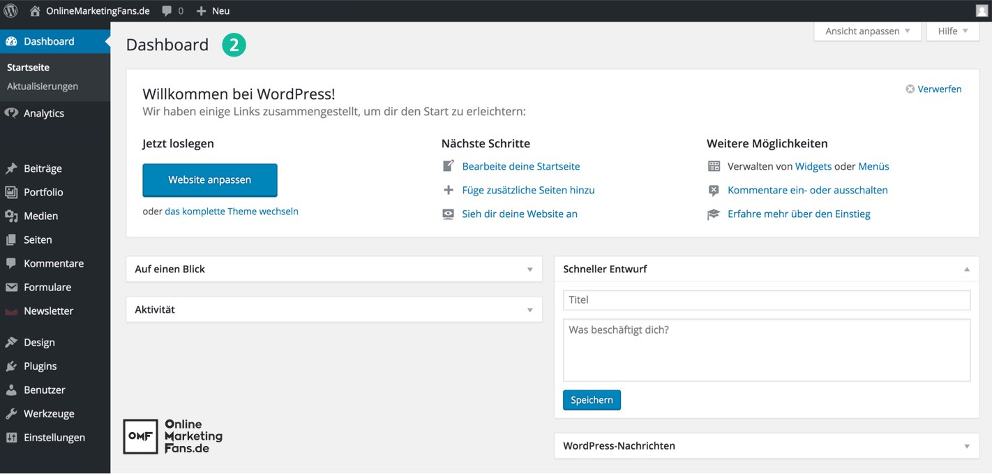 WordPress Plugin automatisch installieren - Dashboard WordPress deutsch